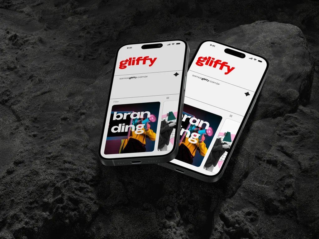 Celulares exibindo conteúdos de branding da Gliffy