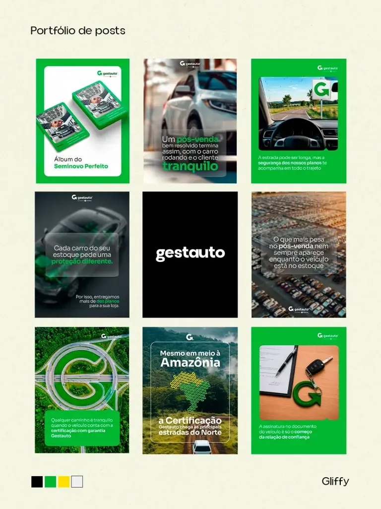 Portfólio de posts desenvolvidos pela Gliffy para Gestauto