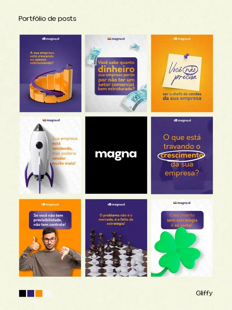 Portfólio de posts desenvolvidos pela Gliffy para Magna